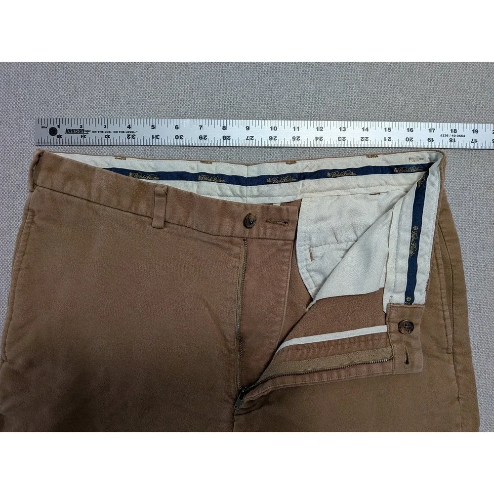 Brooks Brothers Men's Khaki 38x30 Hudson Cotton Chinos Flat Front Italian Fabric